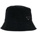 プラダ PRADA サイズ:L 2HC137 トライアングルロゴコーデュロイバケットハット帽子(ブラック)【601052】【SB01】【小物】【中古】bb51#...