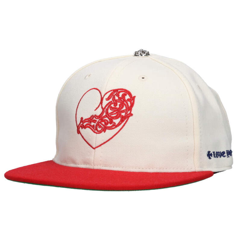 クロムハーツ Chrome Hearts サイズ:7.625 FITTED WOOL ACRYLIC SERGE ハートロゴ刺繍クロスボールベースボールキャップ(ホワイト×レッド)【111052】【OM10】【小物】【中古】bb205#rinkan*S