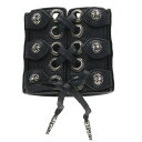 クロムハーツ Chrome Hearts サイズ:11 クロスボールボタンレースアップレザーブレスレット(ブラック×シルバー 98.69g)【811052】【G...