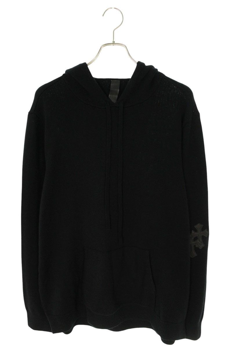 クロムハーツ Chrome Hearts サイズ:XL WAITING ROOM HD PLVR CSHMR クロスパッチ付きカシミアパーカー(ブラック×シルバ...