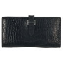 エルメス HERMES ベアンスフレ Y刻印 SV金具アリゲーターマット財布(ブラック×シルバー)【221052】【SS13】【小物】【中古】bb209#ri...