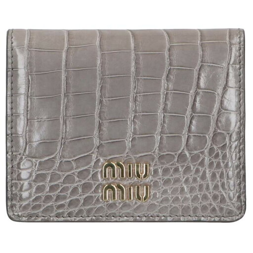 ミュウミュウ miumiu クロコダイルレザー二つ折り財布(グレー×ゴールド)【821052】【SB01】【小物】【中古】bb384#rinkan*S ミュウミュウ miumiu クロコダイルレザー二つ折り財布(グレー×ゴールド)【821052】【SB01】【小物】【中古】bb384#rinkan*S
