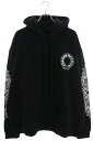クロムハーツ Chrome Hearts サイズ:XXL SWTSHRT PLVR 袖フローラルバックホースシュープリントプルオーバーパーカー(ブラック×ホワイ...