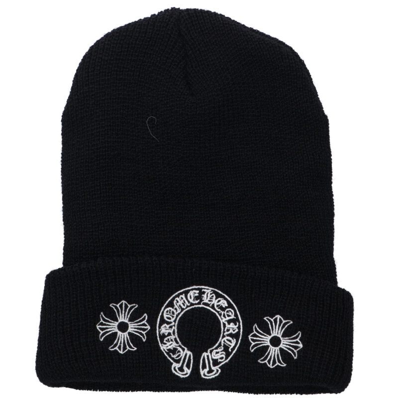 クロムハーツ Chrome Hearts CHレザーパッチウール帽子(ブラック×シルバー)【302052】【SJ02】【小物】【中古】bb339#rinkan...