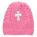 クロムハーツ Chrome Hearts クロスパッチカシミアニットビーニーキャップ帽子(ピンク×ホワイト)【702052】【OM10】【小物】【中古】bb8...