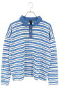 クロムハーツ Chrome Hearts サイズ:S Y Not Stripe Cross Polo ストライプCHプラス総柄長袖カットソー(ブルー×ホワイト)...