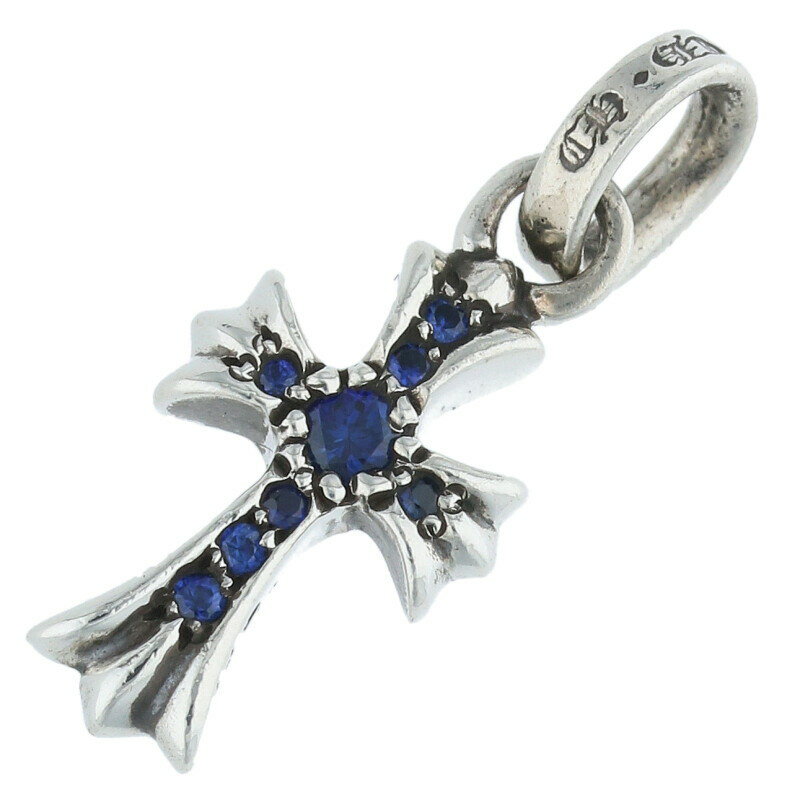 クロムハーツ Chrome Hearts　 CRS BBYFAT P SAP ベイビーファット PAVEサファイア チャーム シルバーネックレストップ(シルバー×ブルー 1.86g)【712052】【SS07】【小物】【中古】bb396#rinkan*B(4)