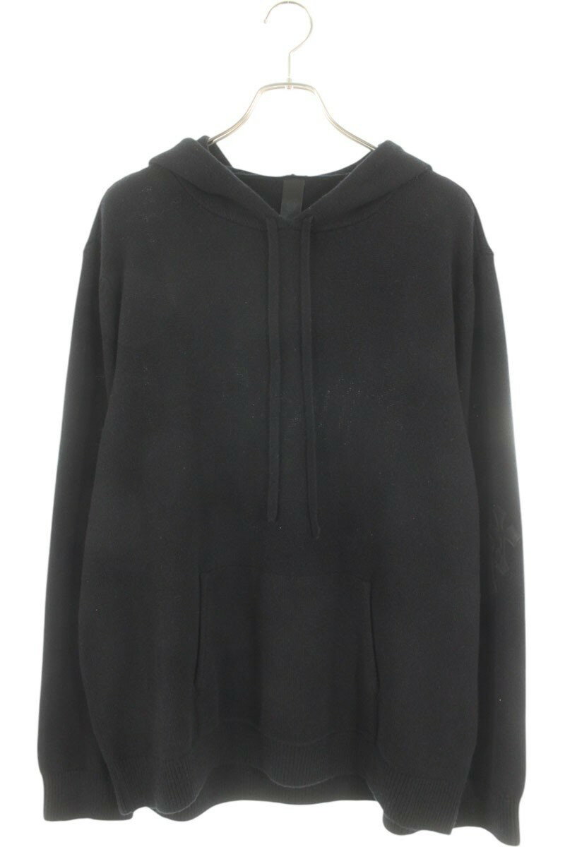 クロムハーツ Chrome Hearts サイズ:XL レザークロスパッチカシミアニットパーカー(ブラック)【210152】【NO05】【メンズ】【中古】bb3...