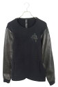 クロムハーツ Chrome Hearts サイズ:S Y NOT クロスパッチ付きレザー切り替えクルーネックスウェット(ネイビー×ブラック)【422052】【G...