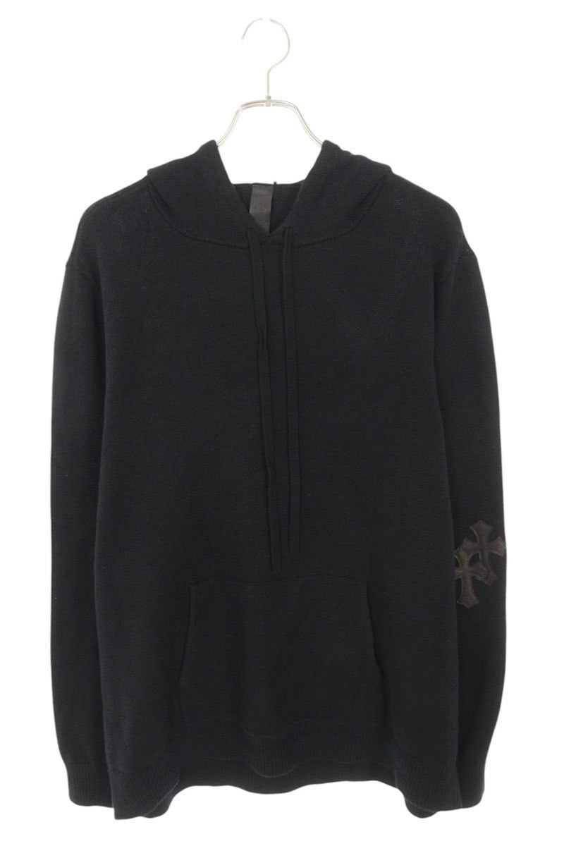 クロムハーツ Chrome Hearts サイズ:XL WAITING ROOM HD PLVR CSHMR クロスパッチ付きカシミアパーカー(ブラック×シルバ...