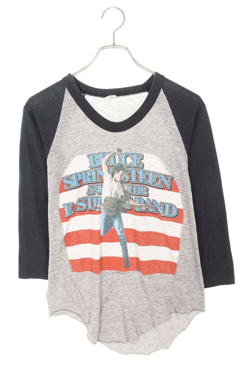 ヴィンテージ VINTAGE サイズ:M 80s BRUCE SPRINGSTEEN ブルース・スプリングスティーン ラグランスリーブTシャツ(グレー×ブラック)【103052】【BS99】【メンズ】【中古】bb51#rinkan*B