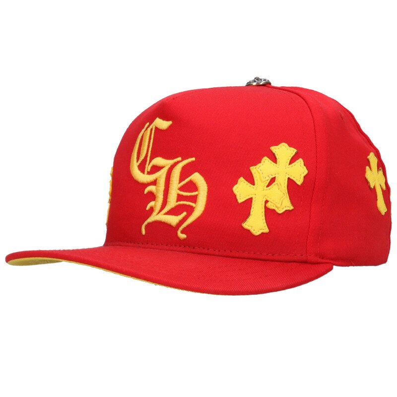 クロムハーツ Chrome Hearts サイズ:ONE SIZE CH HAT クロスパッチベースボールキャップ(レッド×イエロー)【403052】【NO05】【小物】【中古】bb62#rinkan*B