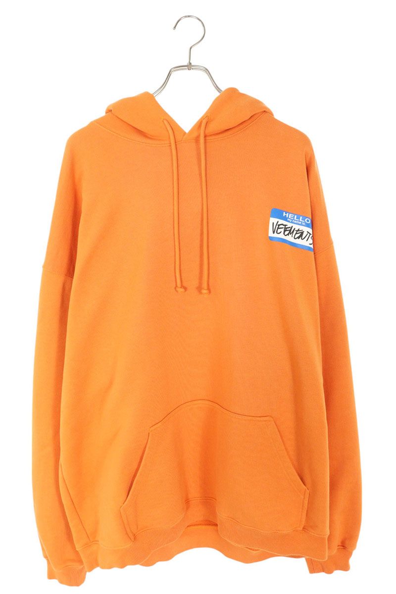 ヴェトモン VETEMENTS サイズ:M UA52TR710X マイネームイズプリントパーカー(オレンジ)【603052】【OM10】【メンズ】【中古】bb187#rinkan*B