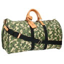 ルイヴィトン LOUISVUITTON ×ムラカミタカシ MURAKAMITAKASHI サイズ:55 M95774 キーポルバンドリエール55 モノグラム総柄カモフラージュボストンバッグ(カーキ×ベージュ)【603052】【OM10】【小物】【中古】bb380#rinkan*A