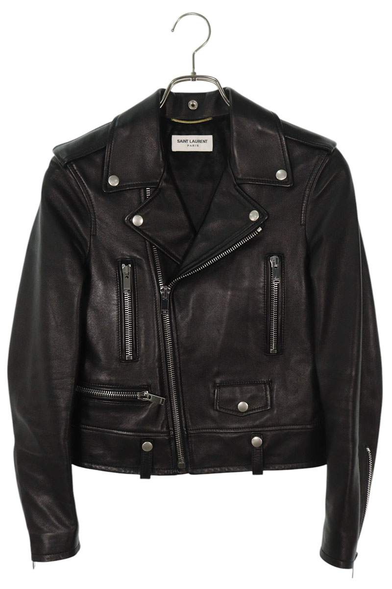 サンローランパリ SAINT LAURENT PARIS サイズ:F34 L01 481862 Y5YA2 クラシックモーターサイクルライダースレザージャケット(ブラック×シルバー)【903052】【BS99】【レディース】【中古】bb384#rinkan*B