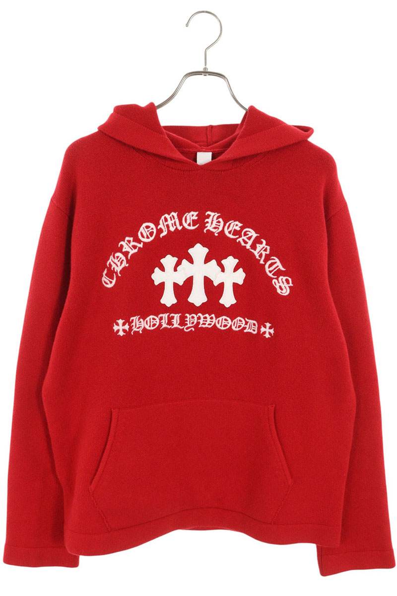 クロムハーツ Chrome Hearts サイズ:M SAILIN ON HD PLVR CHSMR セメタリークロスパッチカシミヤニットパーカー(レッド)【2...