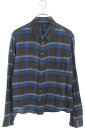 クロムハーツ Chrome Hearts サイズ:M 袖プラスパッチ付きチェック長袖シャツ(ブルー×シルバー)【413052】【SJ02】【メンズ】【中古】bb...