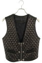 クロムハーツ Chrome Hearts サイズ:XL 6BTN ZIP FRNT VEST バックラージCHクロスダガージップキルティングレザーベスト(ブラッ...