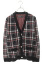 クロムハーツ Chrome Hearts サイズ:M BIG CITY チェック柄カシミアニットカーディガン(ブラック×レッド)【209052】【SS07】【メンズ】【中古】bb339#rinkan*S