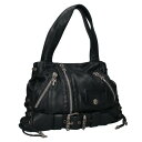 クロムハーツ Chrome Hearts DEANJJ DEAN LG JJディーン ラージ レザーライダースハンドバッグ(ブラック×シルバー)【123052...