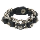 クロムハーツ Chrome Hearts ダブルWVNスクロール シルバー レザーブレスレット(ブラック×シルバー 192.86g)【223052】【SS07】【小物】【中古】bb297#rinkan*B