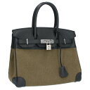 エルメス HERMES サイズ:30 バーキン30 B刻 SV金具ヴォースイフト トワルアッシュハンドバッグ(ブラック×カーキ)【323052】【GZ11】【小...