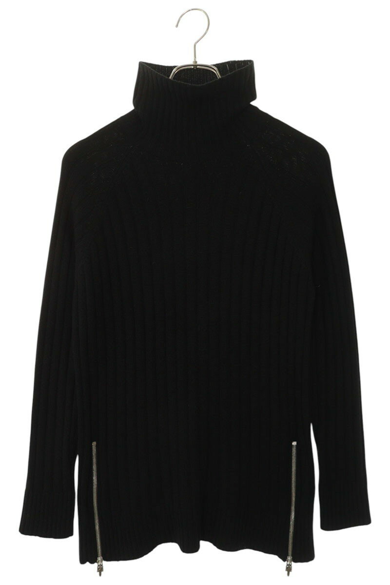 クロムハーツ Chrome Hearts　サイズ:M サイドダガージップクロスパッチ付きタートルニット(ブラック×シルバー)【210152】【OS06】【メンズ】【中古】bb415#rinkan*B