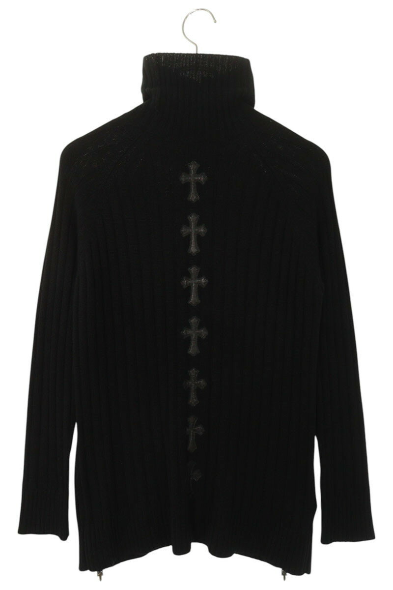 クロムハーツ Chrome Hearts　サイズ:M サイドダガージップクロスパッチ付きタートルニット(ブラック×シルバー)【210152】【OS06】【メンズ】【中古】bb415#rinkan*B