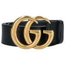 グッチ GUCCI サイズ:80/32 406831 GGマーモントカーフスキンベルト(ブラック×ゴールド)【033052】【BS99】【小物】【中古】bb30...