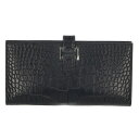 エルメス HERMES ベアンスフレ Z刻印 SV金具クロコアリゲーター財布(ブラック×シルバー)【723052】【GZ14】【小物】【中古】bb339#rinkan*S