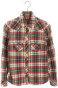 クロムハーツ Chrome Hearts サイズ:XS WESTN ウエスタンボタン クロスパッチ付きチェック柄長袖シャツ(レッド×シルバー)【823052】【...