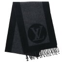 ルイヴィトン LOUISVUITTON M72202 エシャルプ・カーディフ ロゴフリンジマフラー(ブラック×グレー)【604052】【BS99】【小物】【中古】bb78#rinkan*B