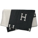 エルメス HERMES プレード アヴァロン Hロゴ ウール カシミヤブランケット(ブラック×グレー調)【604052】【BS99】【小物】【中古】bb326...