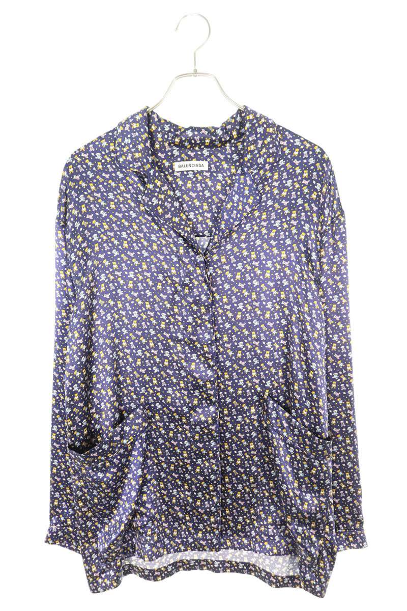 バレンシアガ BALENCIAGA サイズ:36 602450 TJLP4 ベアプリントパジャマ長袖シャツ(ネイビー)【304052】【BS55】【メンズ】【レ...