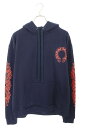 クロムハーツ Chrome Hearts サイズ:M SWTSHRT PLVR フローラルバックホースシュープリントパーカー(ネイビー×レッド)【609052】【GZ11】【メンズ】【中古】bb406#rinkan*S