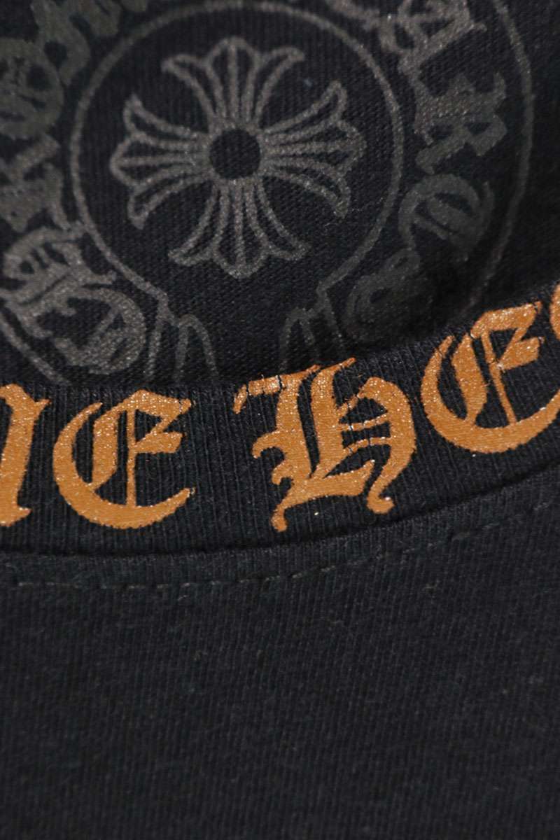 クロムハーツ Chrome Hearts　サイズ:L CH L S 1 ネックロゴプリント長袖カットソー(ブラック×ブラウン)【314052】【OS06】【メンズ】【中古】bb346#rinkan*A