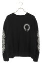 クロムハーツ Chrome Hearts サイズ:M バックバックホースシュー袖フローラルプリントスウェット(ブラック)【609052】【GZ11】【メンズ】【中古】bb412#rinkan*B