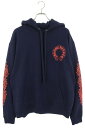 クロムハーツ Chrome Hearts サイズ:M SWTSHRT PLVR プルオーバー 袖フローラルバックホースシュープリントパーカー(ネイビー×レッド)...