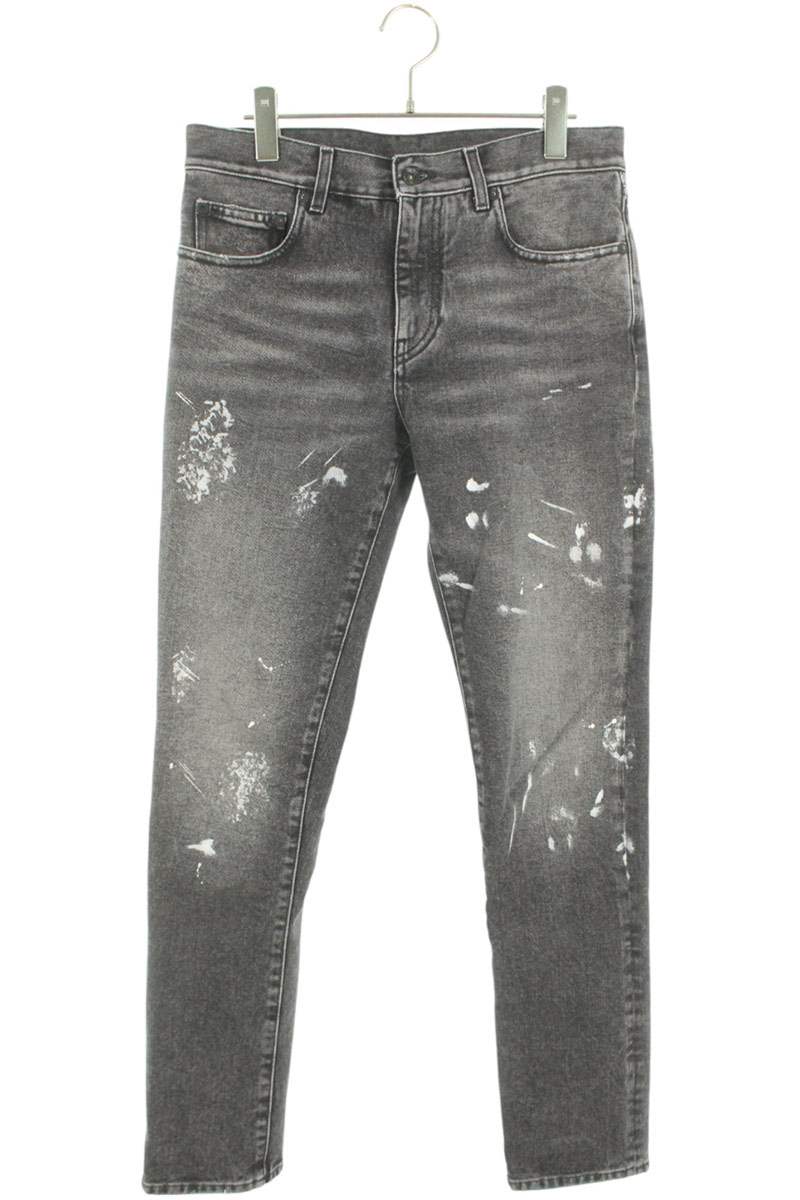 オフホワイト OFF-WHITE サイズ:30インチ OMYA074S22DEN003 ペイント加工デニムパンツ(ブラック)【105052】【BS99】【メンズ】【中古】bb187#rinkan*B