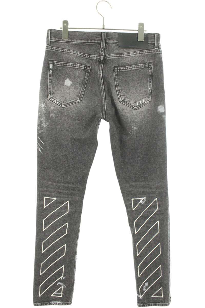 オフホワイト OFF-WHITE　サイズ:30インチ OMYA074S22DEN003 ペイント加工デニムパンツ(ブラック)【105052】【BS99】【メンズ】【中古】bb187#rinkan*B