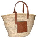 ロエベ LOEWE バスケットバッグ ラージ アナグラムラフィアかごバッグトートバッグ(ベージュ×ブラウン)【105052】【BS99】【小物】【中古】bb5...