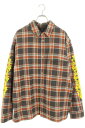クロムハーツ Chrome Hearts サイズ:XL WORKN JNKYD PLD アームロゴプリントチェック柄中綿シャツブルゾン(レッド×グレー×イエロー...