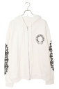クロムハーツ Chrome Hearts サイズ:XL(JVP) SWTSHRT HD ZIP 袖フローラルバックホースシュープリントジップアップパーカー(ホワイト×シルバー)【609052】【GZ11】【メンズ】【中古】bb406#rinkan*S
