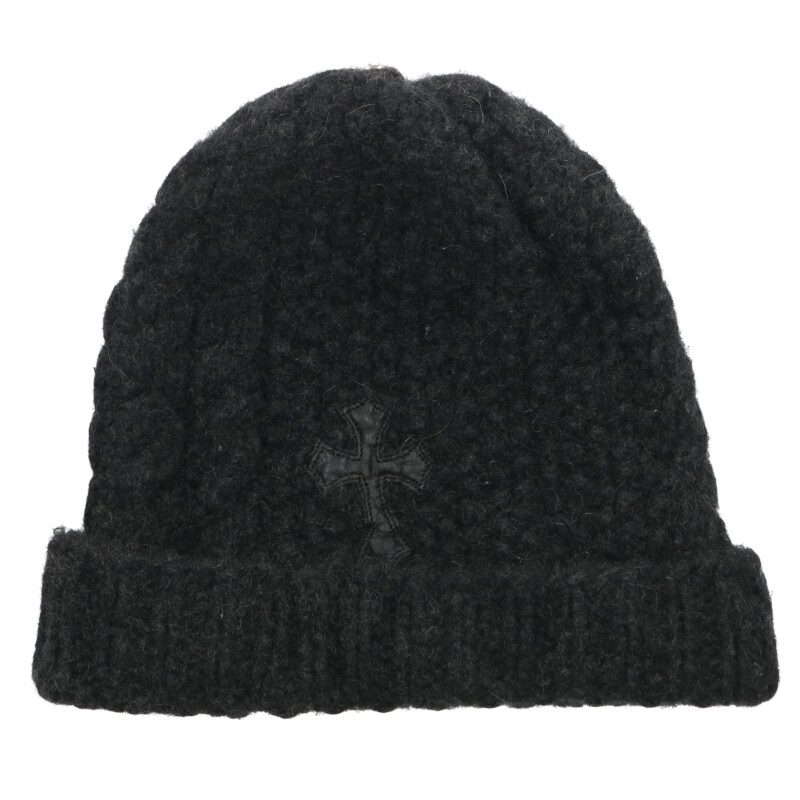 クロムハーツ Chrome Hearts サイズ:ONE SIZE クロスボール付きカシミヤニット帽子(グレー×シルバー)【124052】【GZ11】【小物】【中古】bb315#rinkan*B