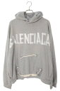 バレンシアガ BALENCIAGA サイズ:M 744441 TRVK2 テープロゴダメージ加工パーカー(グレー)【714052】【SS13】【メンズ】【中古】...