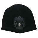 クロムハーツ Chrome Hearts BEANIE CASH レザーパッチビーニー BSフレアパッチ付きカシミアニット帽子(ブラック×シルバー)【9140...