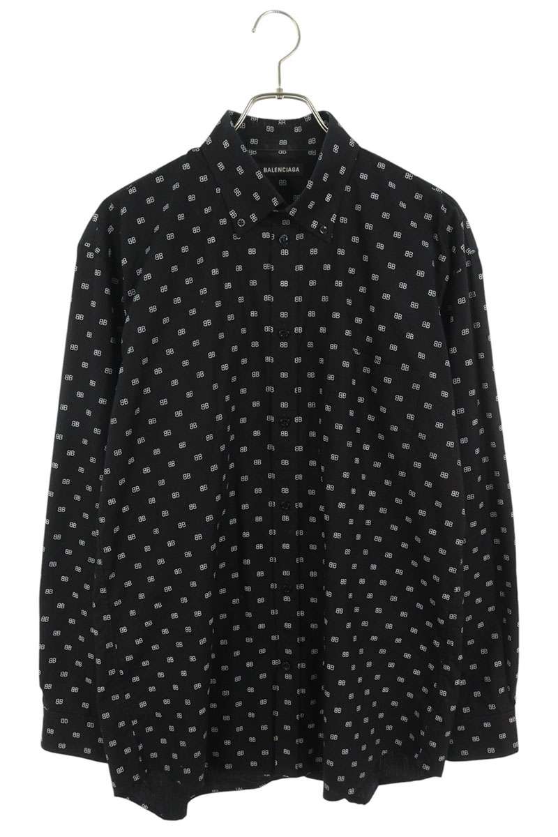 バレンシアガ BALENCIAGA サイズ:36 20SS 534333 TELE5 BBロゴ総柄長袖シャツ(ブラック)【424052】【OM10】【メンズ】【中古】bb205#rinkan*C