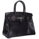 エルメス HERMES サイズ:30 バーキン30 T刻印 SV金具ブルーマリンアリゲーターハンドバッグ(パープル調)【324052】【GZ11】【小物】【中古...