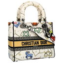 ディオール DIOR LADY D-LITE キャンバス生地刺繍2WAYショルダーバッグ(ホワイト×マルチカラー)【324052】【SB01】【小物】【中古】...