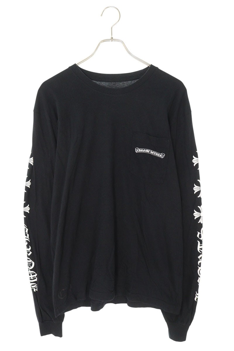 クロムハーツ Chrome Hearts サイズ:L CH L S 1 袖英字CHプラスロゴプリント長袖カットソー(ブラック×ホワイト)【624052】【NO05】【メンズ】【中古】bb432#rinkan*B